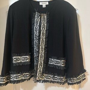 St. John - Sz 18 - Black Fringe Trim Blazer with Black Knit Skirt - NEW!